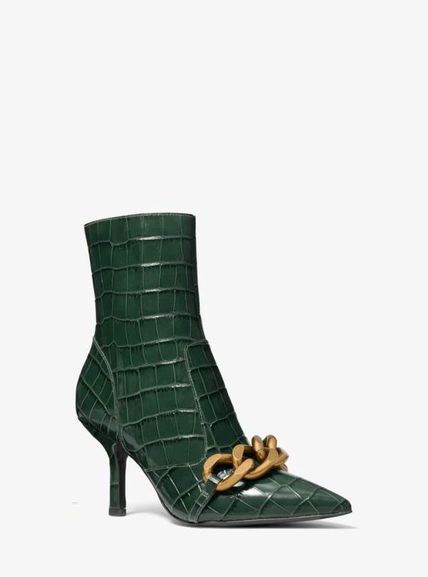 Damske Clenkove Cizmy Michael Kors Scarlett Embellished Crocodile Embossed Leather Olivovo Zelená - Topanky Michael Kors Slevy | YQUGS-2035